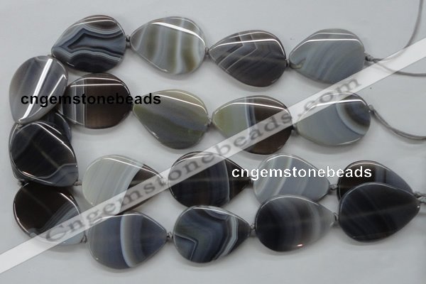 CAA237 15.5 inches 30*40mm flat teardrop grey line agate beads