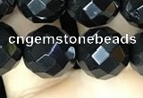 CAA2420 15.5 inches 14mm faceted round black agate beads wholesale