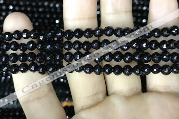 CAA2426 15.5 inches 6mm faceted round black agate beads wholesale