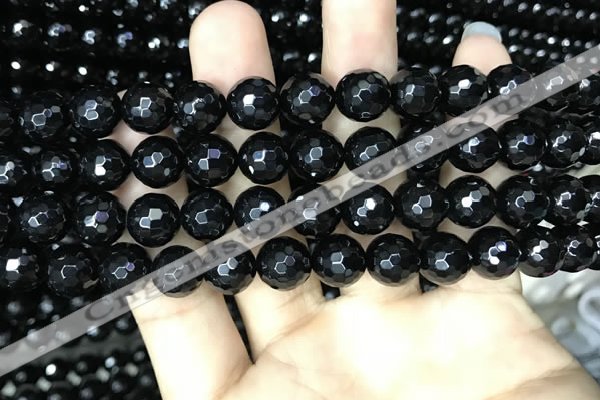 CAA2429 15.5 inches 12mm faceted round black agate beads wholesale