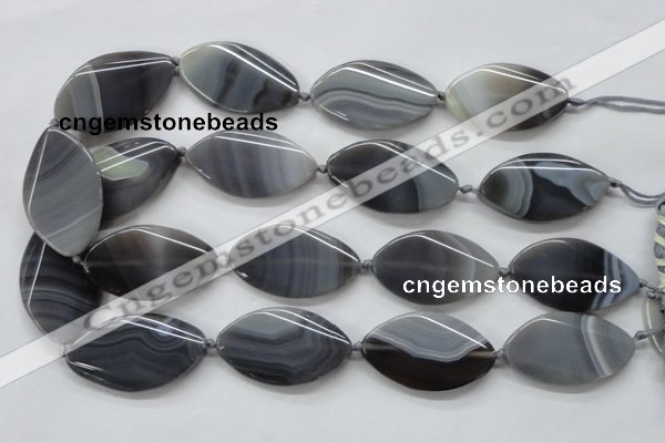 CAA243 15.5 inches 26*43mm twisted marquise grey line agate beads