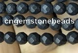 CAA2437 15.5 inches 4mm faceted round matte black agate beads