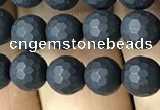 CAA2438 15.5 inches 6mm faceted round matte black agate beads