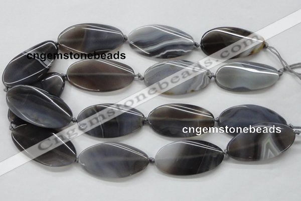 CAA244 15.5 inches 25*50mm twisted oval grey line agate beads