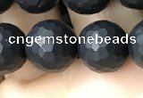 CAA2440 15.5 inches 10mm faceted round matte black agate beads