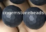 CAA2442 15.5 inches 14mm faceted round matte black agate beads