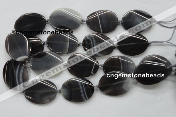 CAA245 15.5 inches 30*40mm twisted oval grey line agate beads