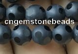 CAA2458 15.5 inches 6mm carved round matte black agate beads