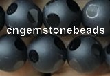 CAA2460 15.5 inches 10mm carved round matte black agate beads