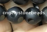 CAA2461 15.5 inches 12mm carved round matte black agate beads