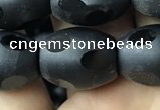 CAA2465 15.5 inches 12*16mm carved rice matte black agate beads