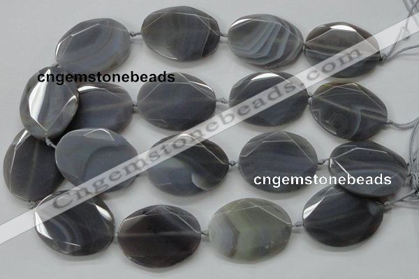 CAA248 15.5 inches 30*40mm faceted oval grey line agate beads