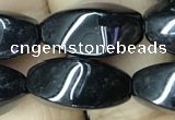 CAA2483 15.5 inches 8*16mm twisted rice black agate beads