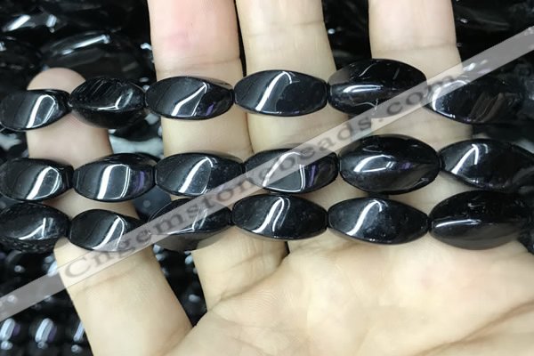 CAA2484 15.5 inches 10*20mm twisted rice black agate beads