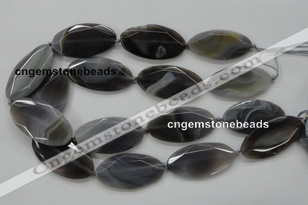 CAA249 15.5 inches 26*50mm faceted oval grey line agate beads