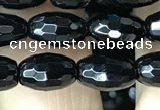 CAA2498 15.5 inches 6*9mm faceted rice black agate beads wholesale