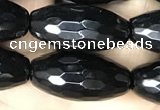 CAA2503 15.5 inches 10*20mm faceted rice black agate beads wholesale