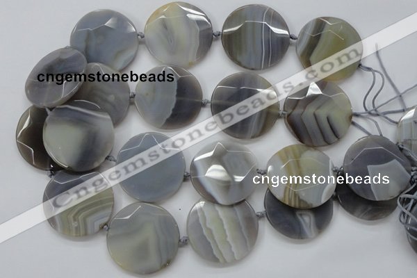 CAA251 15.5 inches 35mm faceted coin grey line agate beads