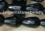 CAA2510 15.5 inches 6*9mm faceted teardrop black agate beads