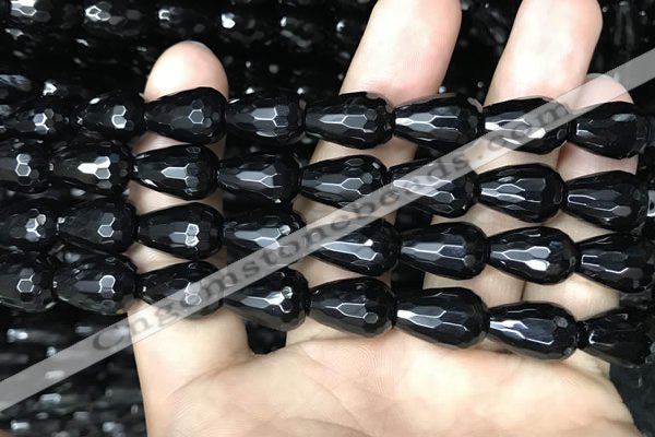 CAA2514 15.5 inches 10*14mm faceted teardrop black agate beads