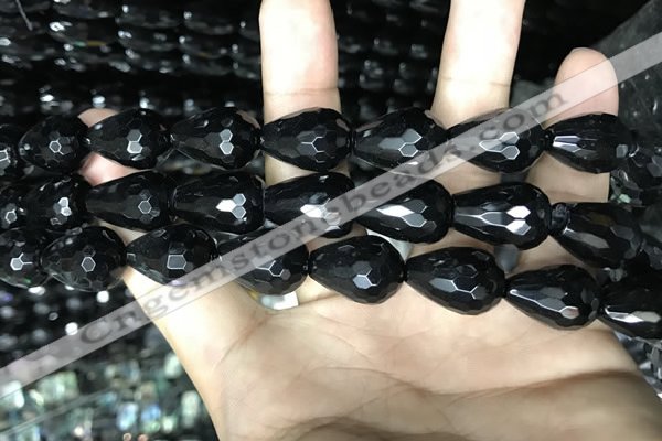 CAA2516 15.5 inches 13*18mm faceted teardrop black agate beads