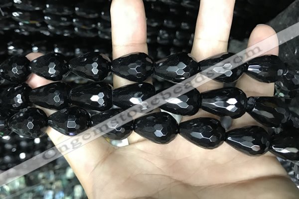 CAA2517 15.5 inches 15*20mm faceted teardrop black agate beads