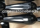 CAA2518 15.5 inches 8*25mm faceted teardrop black agate beads