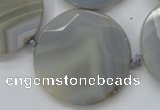 CAA252 15.5 inches 40mm faceted coin grey line agate beads