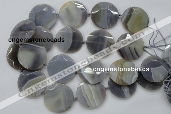 CAA252 15.5 inches 40mm faceted coin grey line agate beads