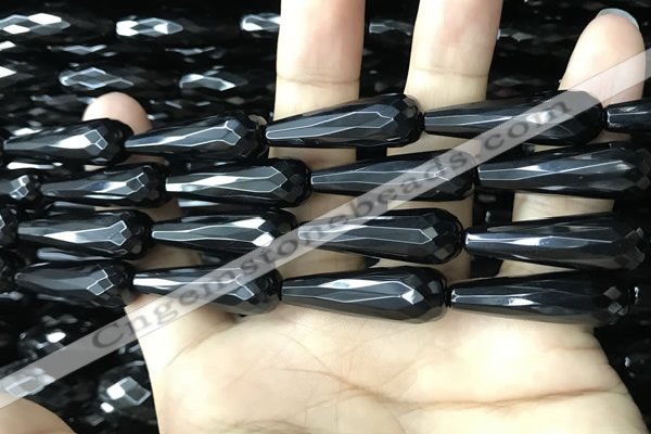 CAA2520 15.5 inches 10*30mm faceted teardrop black agate beads