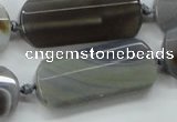 CAA253 15.5 inches 16*30mm faceted rectangle grey line agate beads