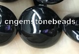 CAA2531 15.5 inches 20mm flat round black agate beads wholesale