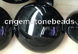 CAA2533 15.5 inches 30mm flat round black agate beads wholesale