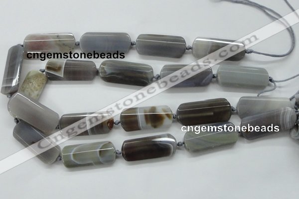 CAA254 15.5 inches 16*38mm faceted rectangle grey line agate beads