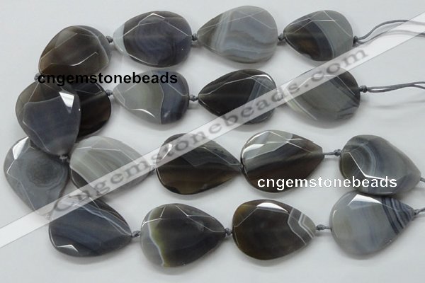 CAA256 15.5 inches 30*40mm faceted teardrop grey line agate beads