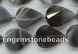 CAA258 15.5 inches 18*25mm twisted & faceted teardrop grey line agate beads