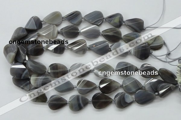 CAA258 15.5 inches 18*25mm twisted & faceted teardrop grey line agate beads