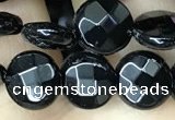 CAA2581 15.5 inches 12mm faceted coin black agate beads wholesale