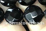 CAA2584 15.5 inches 18mm faceted coin black agate beads wholesale