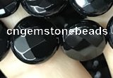 CAA2585 15.5 inches 20mm faceted coin black agate beads wholesale