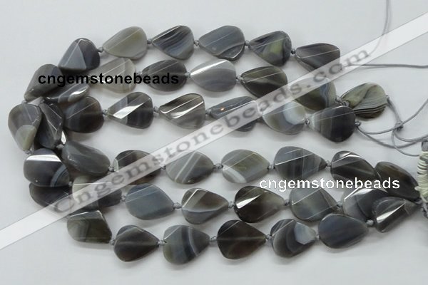 CAA259 15.5 inches 20*26mm twisted & faceted teardrop grey line agate beads