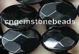 CAA2592 15.5 inches 10*14mm faceted oval black agate beads wholesale