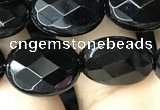 CAA2593 15.5 inches 12*16mm faceted oval black agate beads wholesale