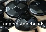 CAA2594 15.5 inches 13*18mm faceted oval black agate beads wholesale