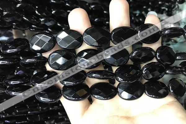 CAA2595 15.5 inches 15*20mm faceted oval black agate beads wholesale