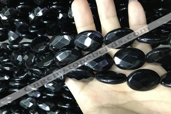 CAA2596 15.5 inches 18*25mm faceted oval black agate beads wholesale