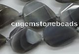 CAA260 15.5 inches 24*32mm twisted & faceted teardrop grey line agate beads