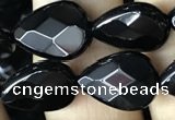CAA2601 15.5 inches 10*14mm faceted flat teardrop black agate beads