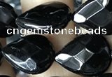 CAA2602 15.5 inches 12*16mm faceted flat teardrop black agate beads