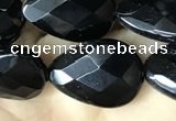 CAA2603 15.5 inches 13*18mm faceted flat teardrop black agate beads